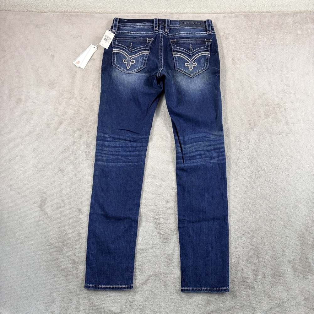 Rock Revival Ashley Skinny Jeans in Blue Vintage Wash Women 31 Whiskering NWT